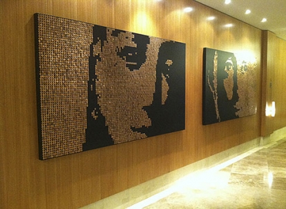 PENNY VIRGIN ONE & TWO – 2011 – Trump Towers Ocean Club – Panama - US pennies and stainless steel nails on wood panel – 89.5” x 50” 