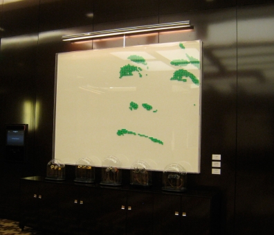 IRENE IN GREEN DICE – 2011 - Cosmopolitan Hotel – Las Vegas - Casino dice on white lacquered panel – 95” x 71” 