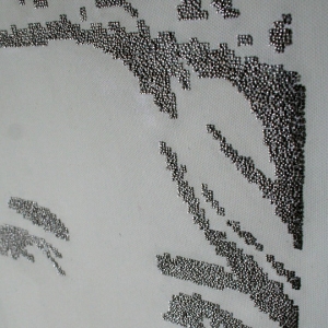 IRENE IN PINS DETAIL – 2006 - Stainless steel straight pins on stretched canvas – 21” x 21” x 2¼” 